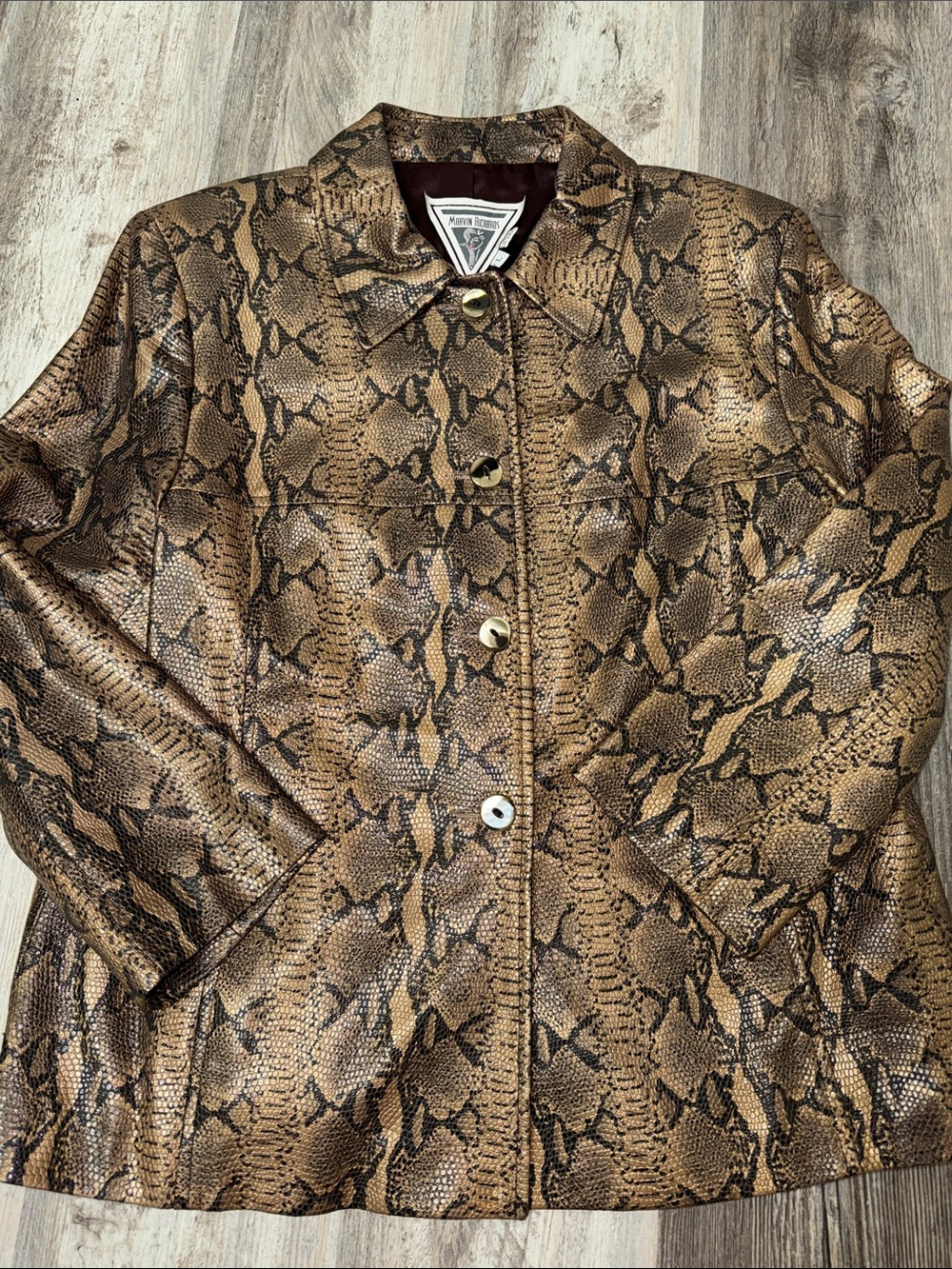 Marvin Richards Brown Snake-Print Faux Leather Jacket